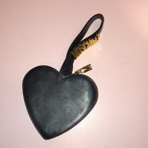 MOSCHINO Vintage 90s Black Leather Heart Wristlet